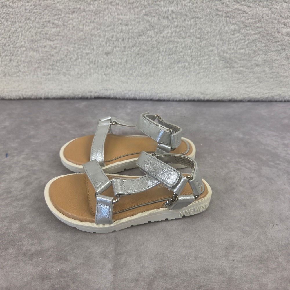 Nine West Toddler Girls Lil Daya Sandals Silver Metallic Strappy NWS4380 7M
